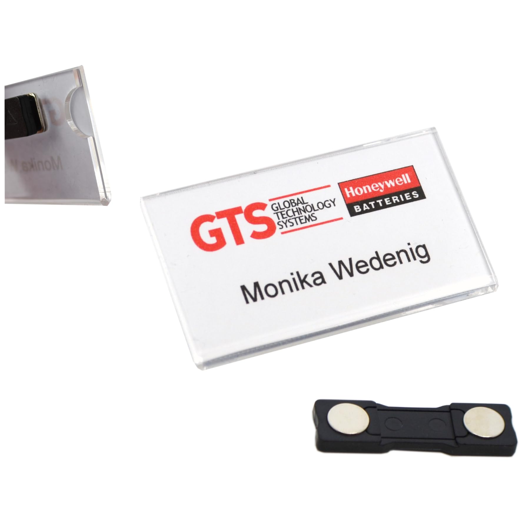 Schmalz® 50 placas para nombre con imán de cristal acrílico, transparentes, 2 mm de grosor, con orificio para el pulgar, etiquetas para nombre para ropa, auto-diseño (50, 70 x 30 mm)