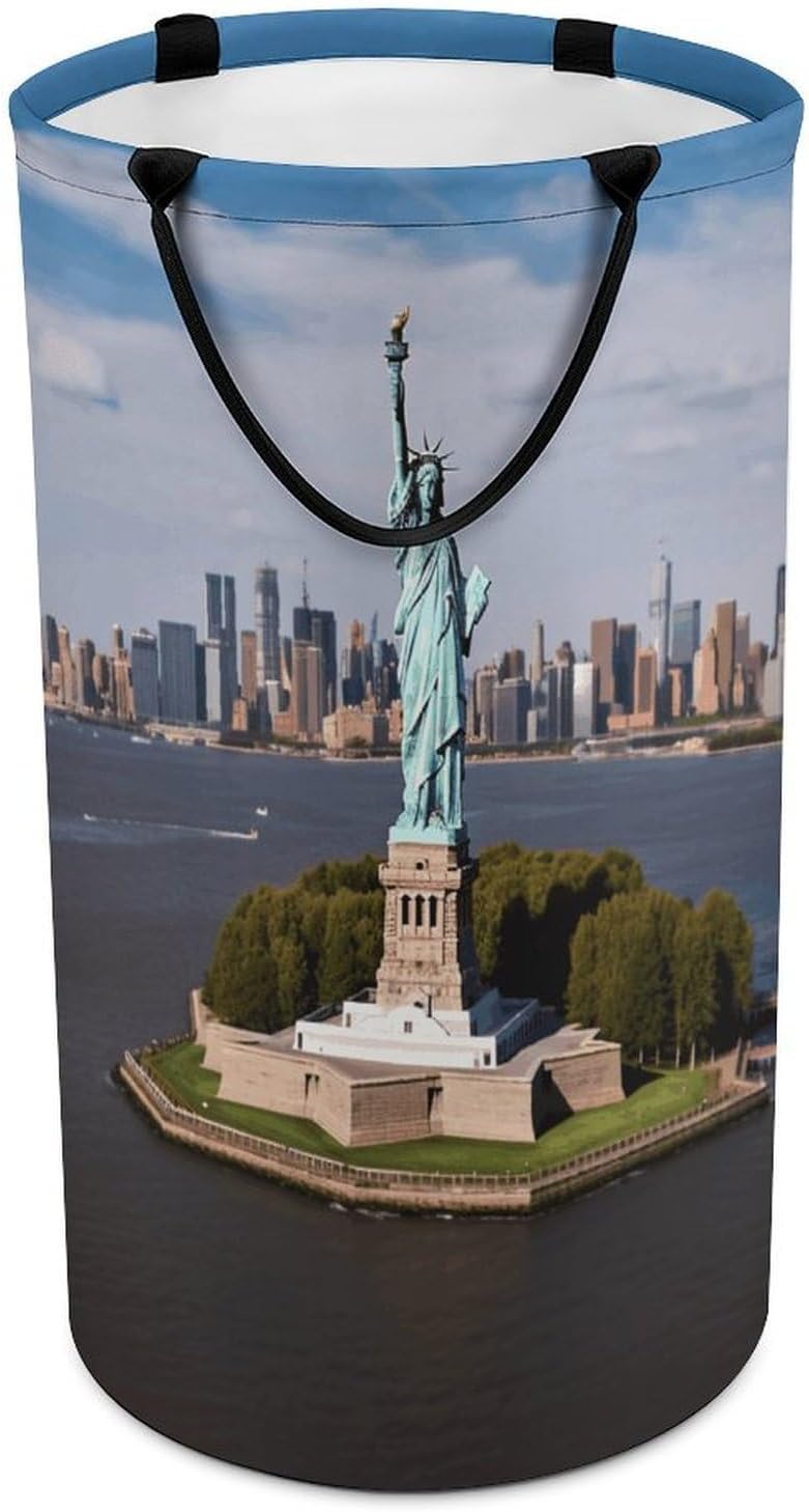 Statue of Liberty in NYC Large Laundry Basket with Hand Strap,Dirty Clothes Storage Bag, Easy Carry Laundry Hamper for Bathroom Bedroom Laundry Room