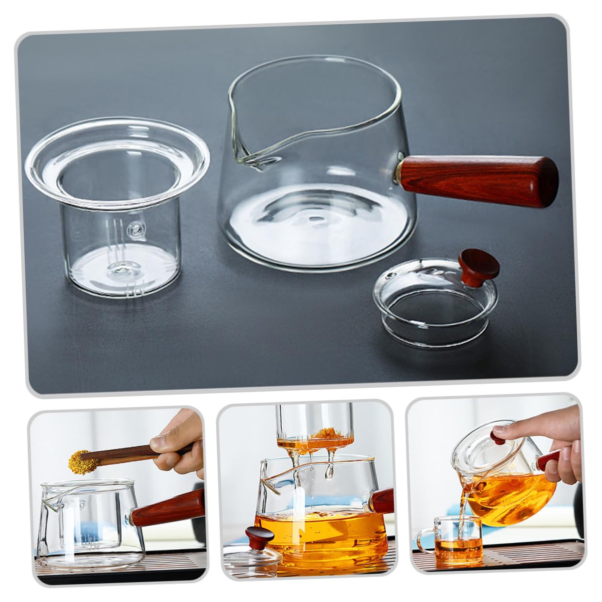 Teiera di Vetro da 500ml Infusore, Design Staccabile | Facile da Pulire, Comoda per Versare Tè, per Tisane Cinesi e Tè Kung Fu, Vetro Trasparente