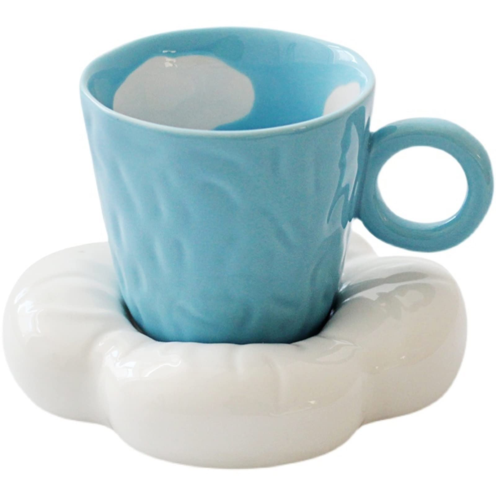 WOMELFCups, Creative Hand Painted Cloud Coffee Cups and Saucers Underglaze Ceramic Tea Milk Mug With Dish Tableware Unique Gifts For Friends