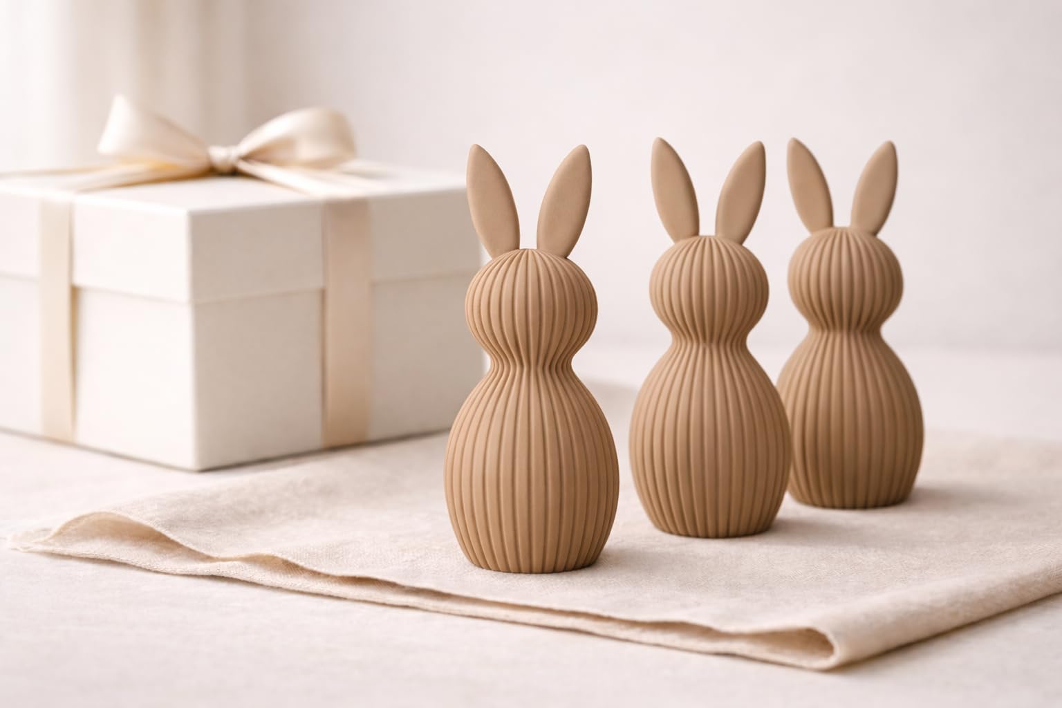 ALBA Hasen Deko 3er Set 12 cm – 3D Druck Deko Figuren im Skandinavischen Stil – Moderne Osterdeko Minimalistisch – Wohnaccessoires für Wohnzimmer, Tisch, Regal & Frühlingsdeko (Karamel, ALBA Nord)