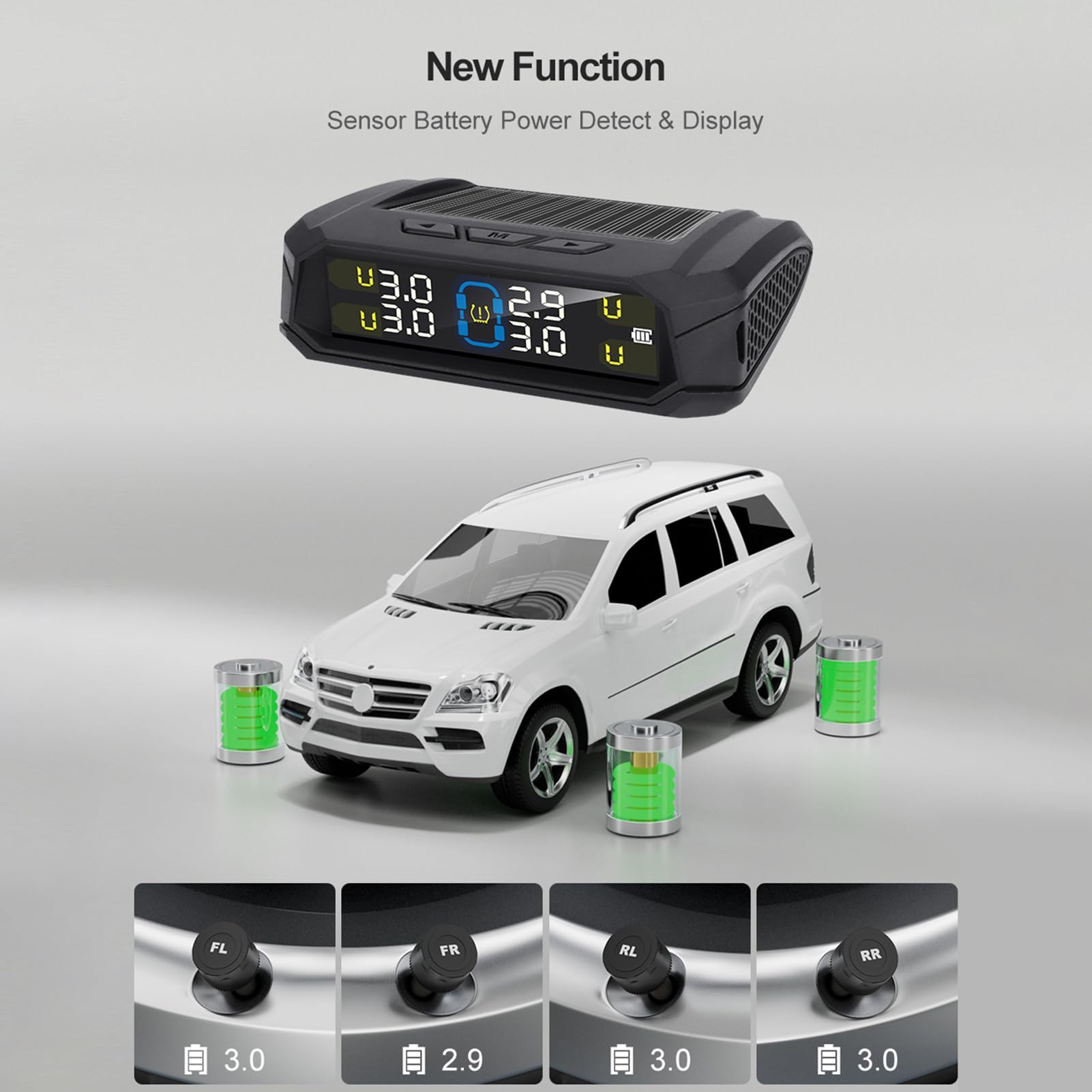 HUIOP Sistema di monitoraggio della Pressione dei Pneumatici,Sistema di monitoraggio della Pressione dei Pneumatici, Sistema Solare Wireless di monitoraggio della Pressione dei Pneumatici con Display