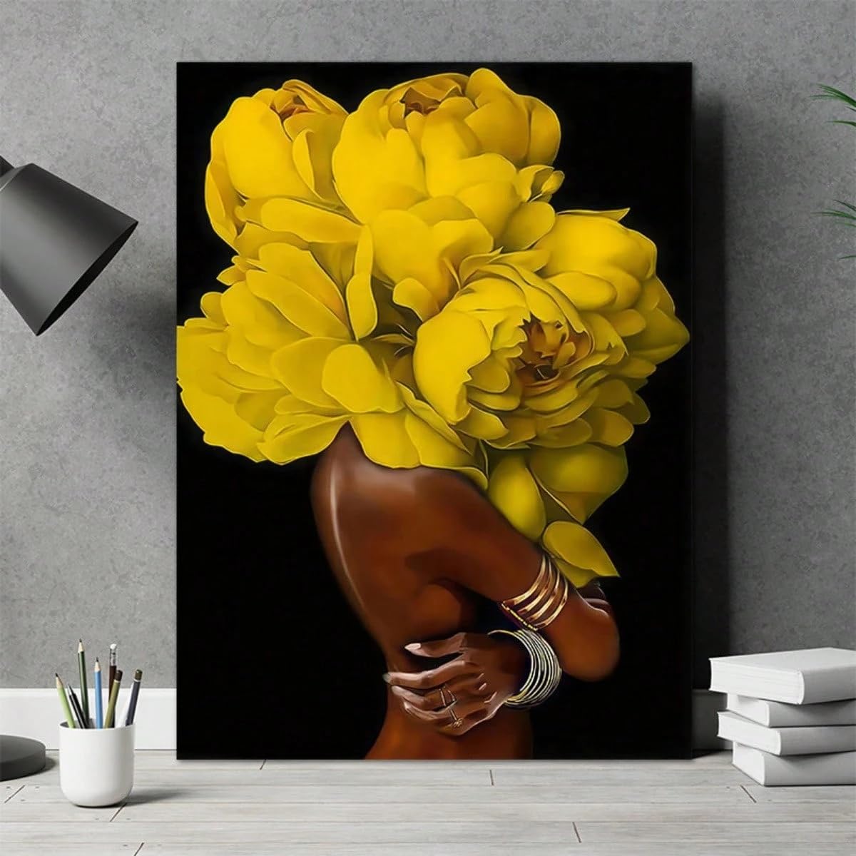 1 cuadro abstracto de mujer con flores, ideal para decoración del hogar (60x90cm/Sin marco)