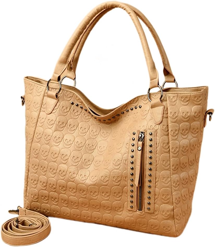 Women Skull Large Tote Bag Rivet Studded Handbag PU Leather Gothic Purse Printing Shoulder Bag Punk Satchel Black | Skull, Large, Rivet Studded, PU Leather, Gothic, Purse, Printing, Punk - Image 3