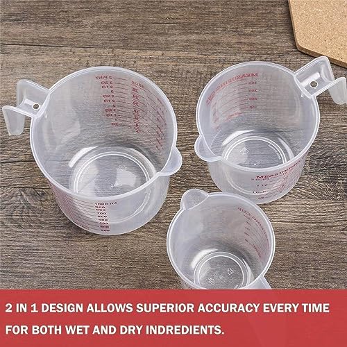 Image of 3Pcs Plastic Measuring Cup Set with Handle Liquid Measuring Cup 1 /2 /3 Cup Capacity,1000ml 500ml 250ml for Measuring Solid and Liquids 3 Pcs Combo Pack