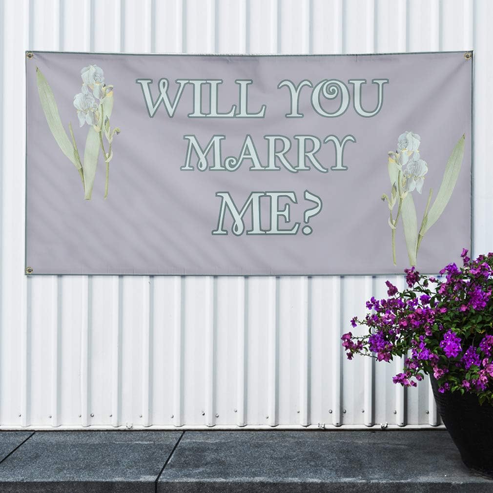 Vinyl Banner Sign Will You Marry Me Grey White Lifestyle Marketing Advertising Grey - 24inx36in, 4 Grommets, Set of 2