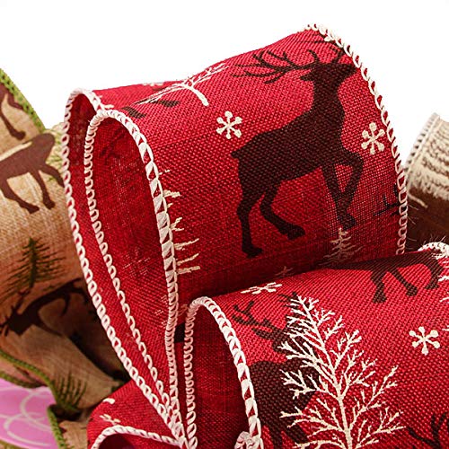 Image of Holiday Wired Christmas Tree Ribbon - 2 1 /2 inch x 10 Yards, Red Reindeer and White Christmas Trees, Garland, Gifts, Wrapping, Wreaths, Bows, Boxing Day, Gift Baskets, Winter