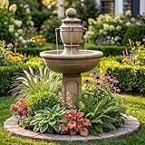 Dalxo 35-Inch Outdoor Water Fountain, 2-Tier Modern Italian Floor Standing Resin Waterfall Fountain with Warm Light, Home Art Decor for Garden, Patio, Yard, Porch, Deck, Lawn or Balcony in Brown