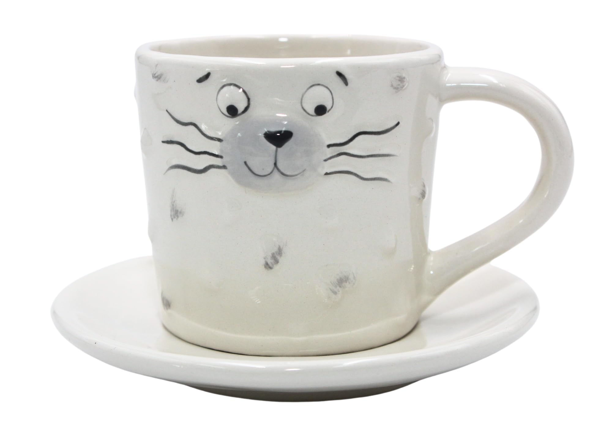 Dekohelden24 Porcelain Coffee Mug, Cup with Saucer/Plate with Cat Face, Total Height 8 cm, Capacity Approx. 150 ml