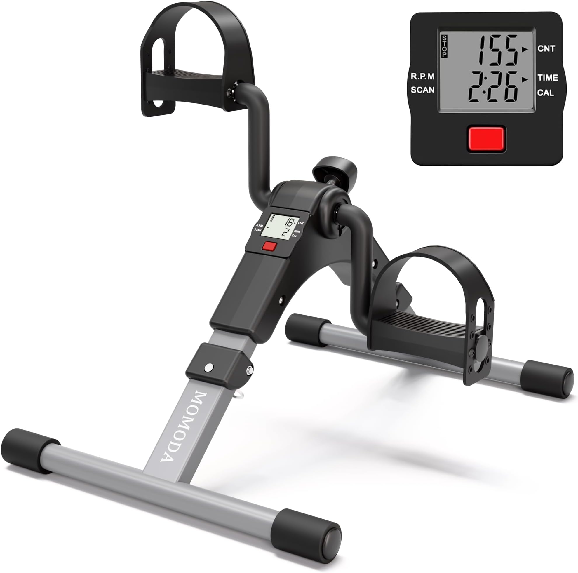 MOMODA Foldable Stationary Cycle Pedal Desk Exercise Bike with LCD Monitor (Black/Grey)