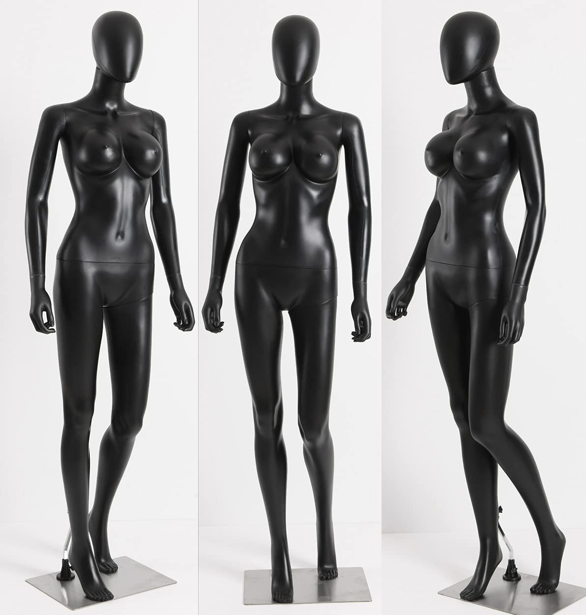 SLF2-Black schwarz matt abstrakte Schaufensterpuppe weiblich großer Brustumfang mit Metallplatte ohne Kopf Female Mannequin Headless (Schwarz)