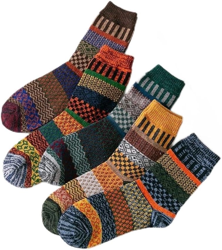 Business Men Wool Socks Thicken Men's Warm Retro National Small Square For Snow boots 5 Pairs/Lot