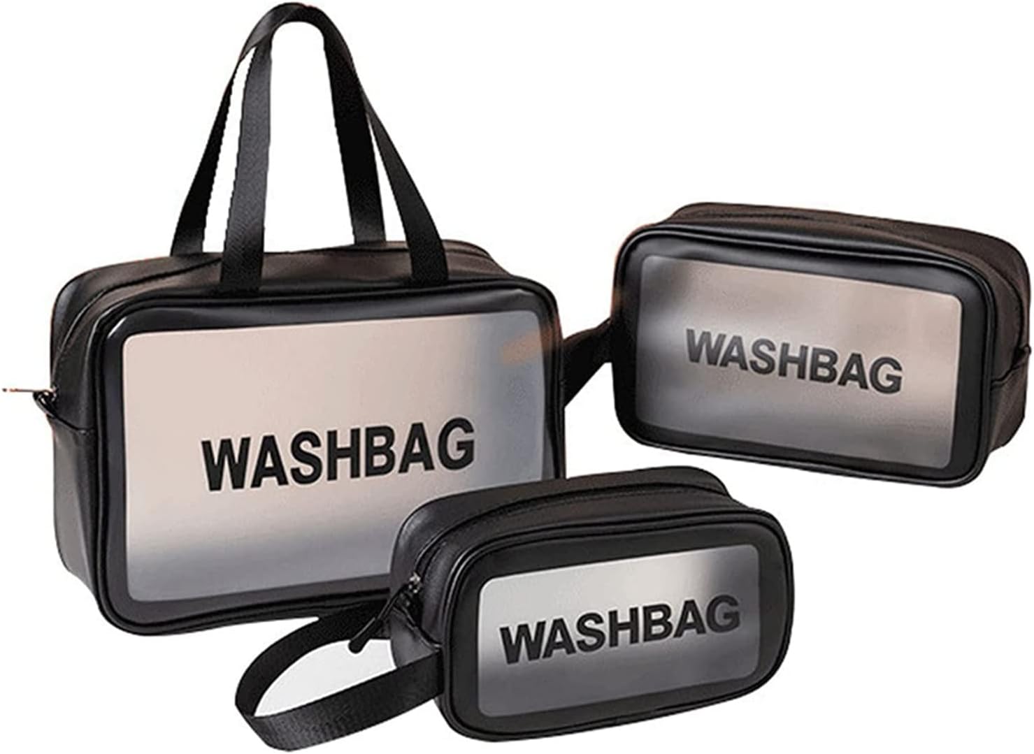 TAMEToiletry Bags 3Pcs Portable PVC for Women Men,Clear Makeup Bags Cosmetic Pouch Organizer Waterproof with Zipper Handle,Transparent Travel Large Storage Toiletries (BLACK)
