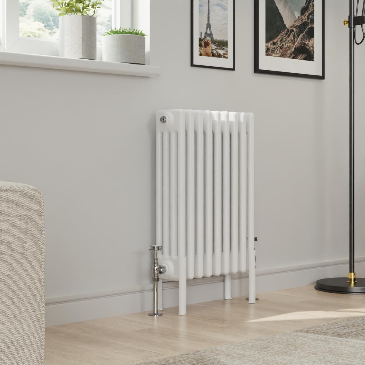 Warmehaus White 600X425mm Traditional Horizontal Radiator 4 Column Column Cast Iron Style Panel Radiator Central Heating