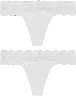 vpsk Women's Thong Underwear - 2 Pack Microfiber Stretch Lace Panties Soft & Sexy Lingerie for Women/Soft lace Waistband/G String Thong Panty/lace Waist Thong|Combo of 2 White-picture-30