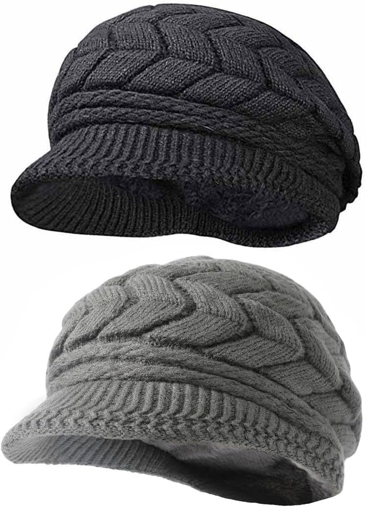 HINDAWI Women Winter Warm Knit Hat Wool Snow Ski Caps with Visor - Image 2