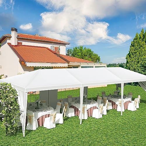 Greesum 10x30 Outdoor Canopy Tent Patio Camping Heavy Duty Gazebo Shelter Party Wedding BBQ Events with Side Removable Walls, Waterproof Shelter, White