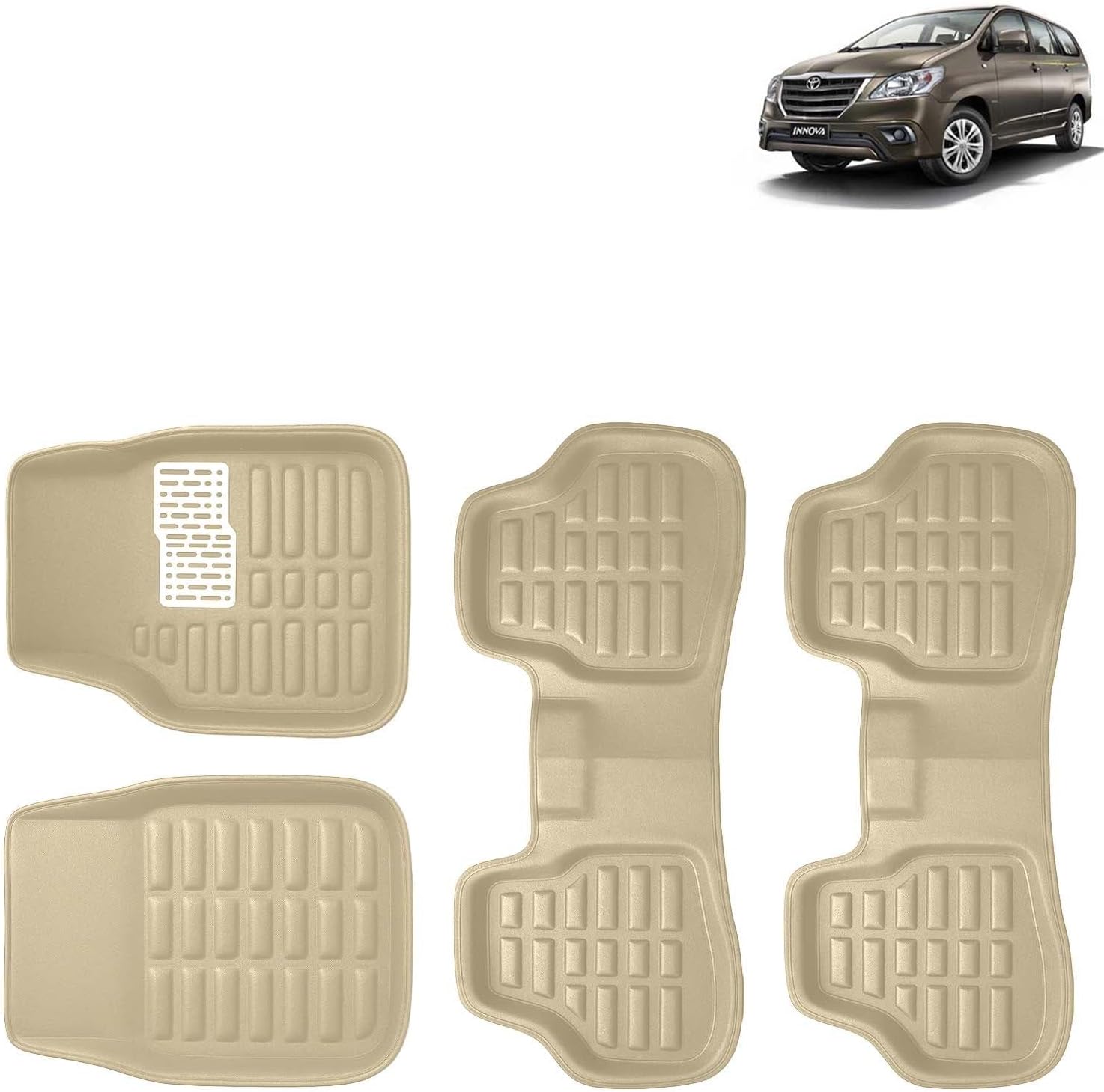 KINGSWAY® 3D Car Mats for Toyota Innova (2004-2012) - Complete Set of 4 Pieces | Premium PVC Material | Washable | Beige