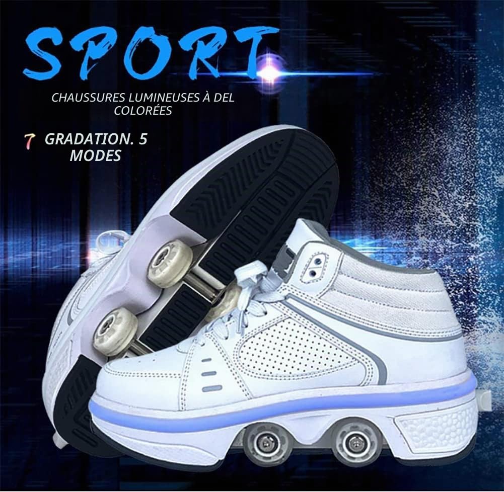 Chaussures a roulettes Retractable, Basket Roulette Enfant, Chaussures de Skateboard à 4 Roues lumière à Changement de Couleur, universelles pour garçons et Filles et Adulte
