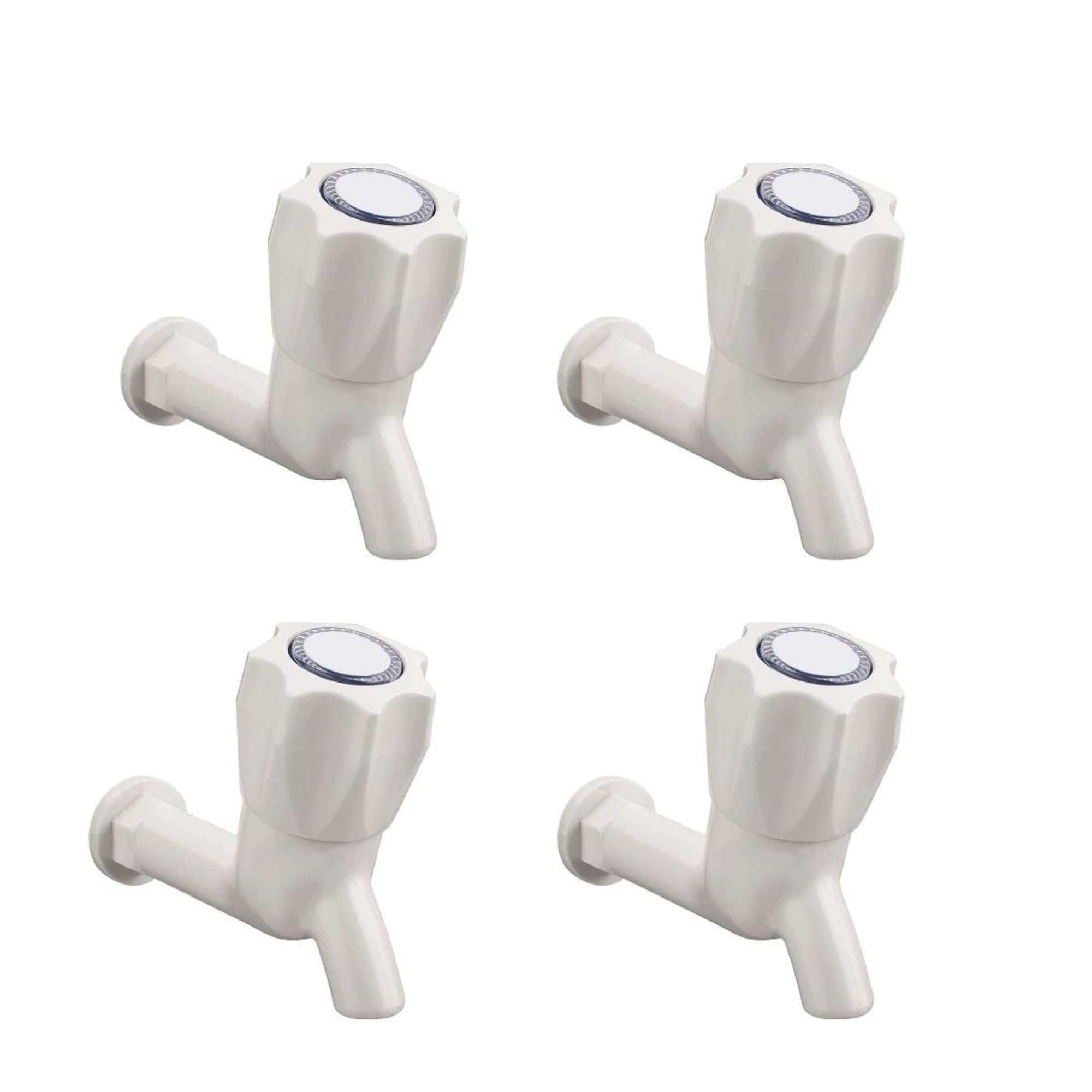 EchinTock PVC Bib Cock Tap for Bathroom & Kitchen | Wall Mount Plastic Water Tap | Durable Leak-Resistant Faucet for Home Utility Use (Pack of 4)