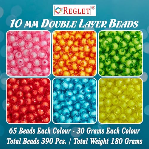 Image of 390 Pcs - Double Layer Beads for Jewellery Making Kit - Beads for Bracelet Making Kit - Beads for Craft - Acrylic - Multicolour - 10mm, 180g