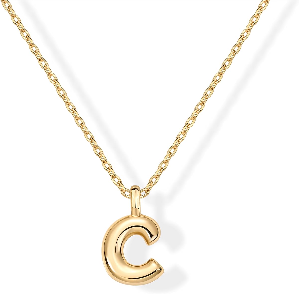 PAVOI Collar con colgante de letra inicial de burbuja gruesa y delicada chapada en oro de 14 quilates para mujer | Collar de letras del alfabeto