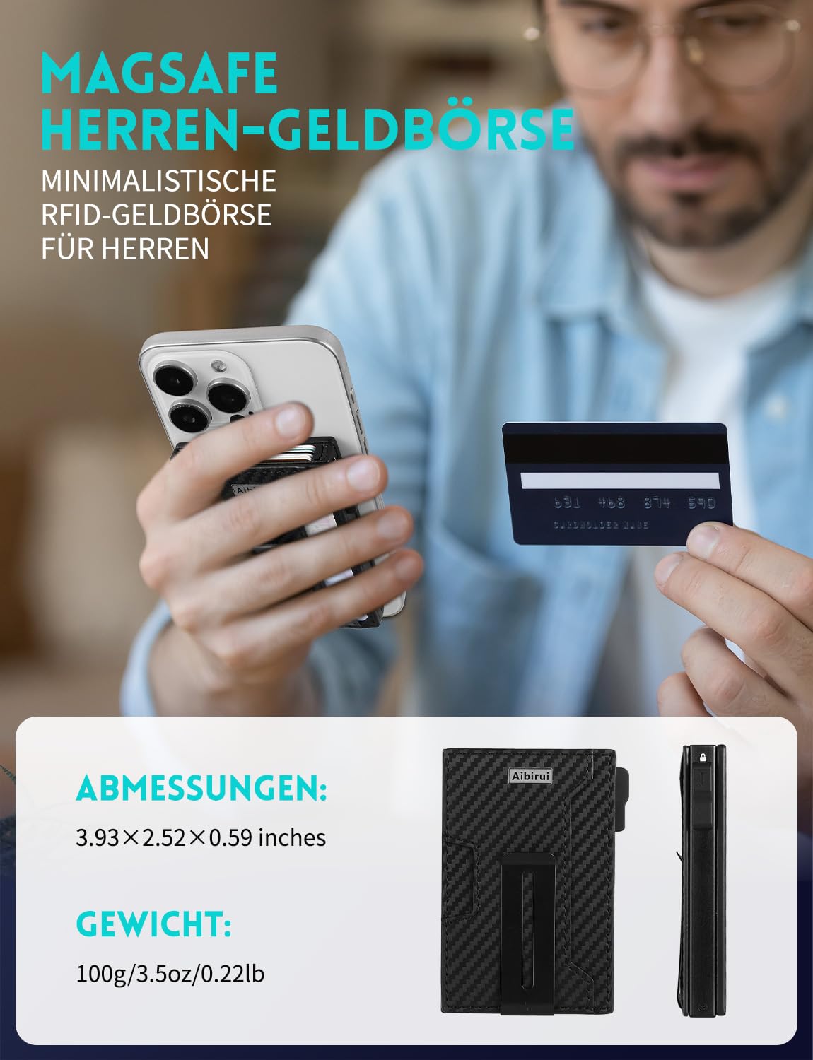 Portafoglio magnetico per cellulare, con 8 scomparti per carte di credito, protezione RFID da 4000 g, con clip per denaro, ultra sottile, per iPhone serie 17/16/15/14/13/12, Senza supporto, 11