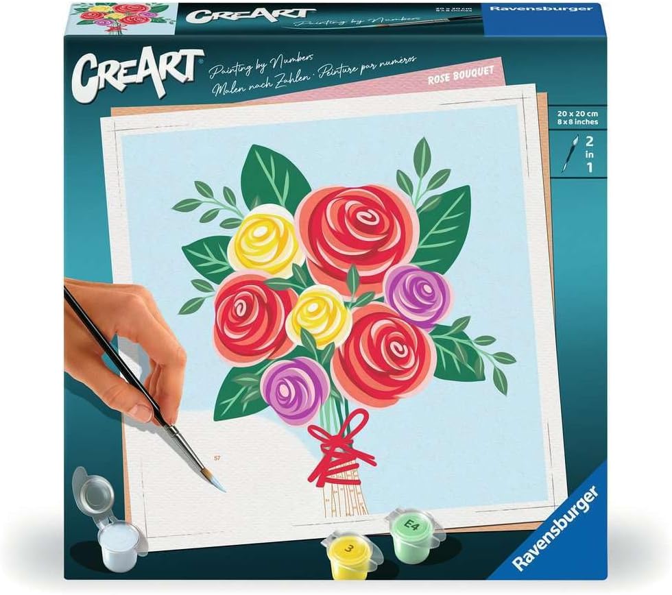 Ravensburger CreArt 25520 - Rose Bouquet - Paint by Numbers Adults, DIY Painting Set with Brush and Acrylic Paints, Gift for Women and Men, Painting for Adults