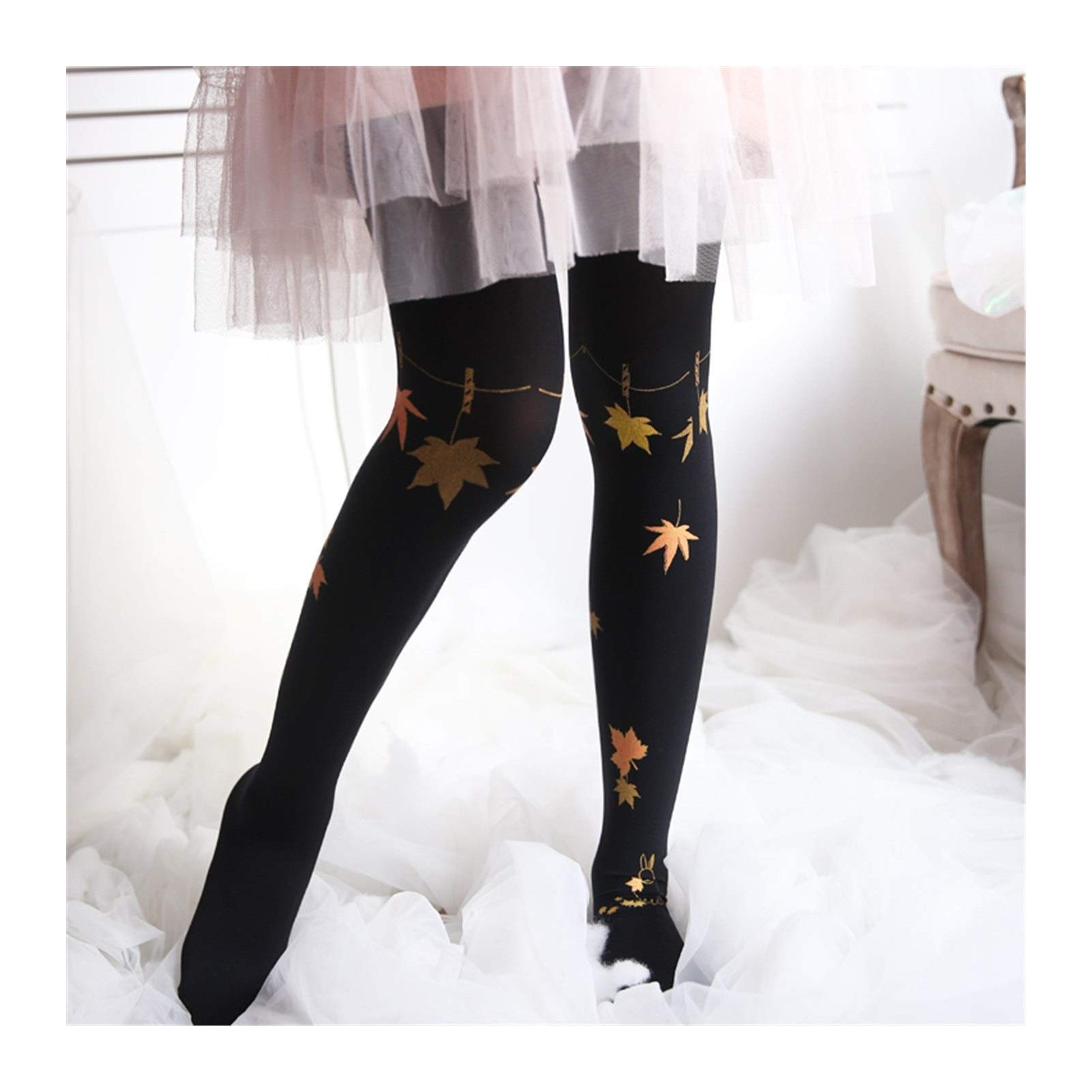 Chaussettes et collant Lolita haut de gamme motif feuille d'érable noir 120D rétro