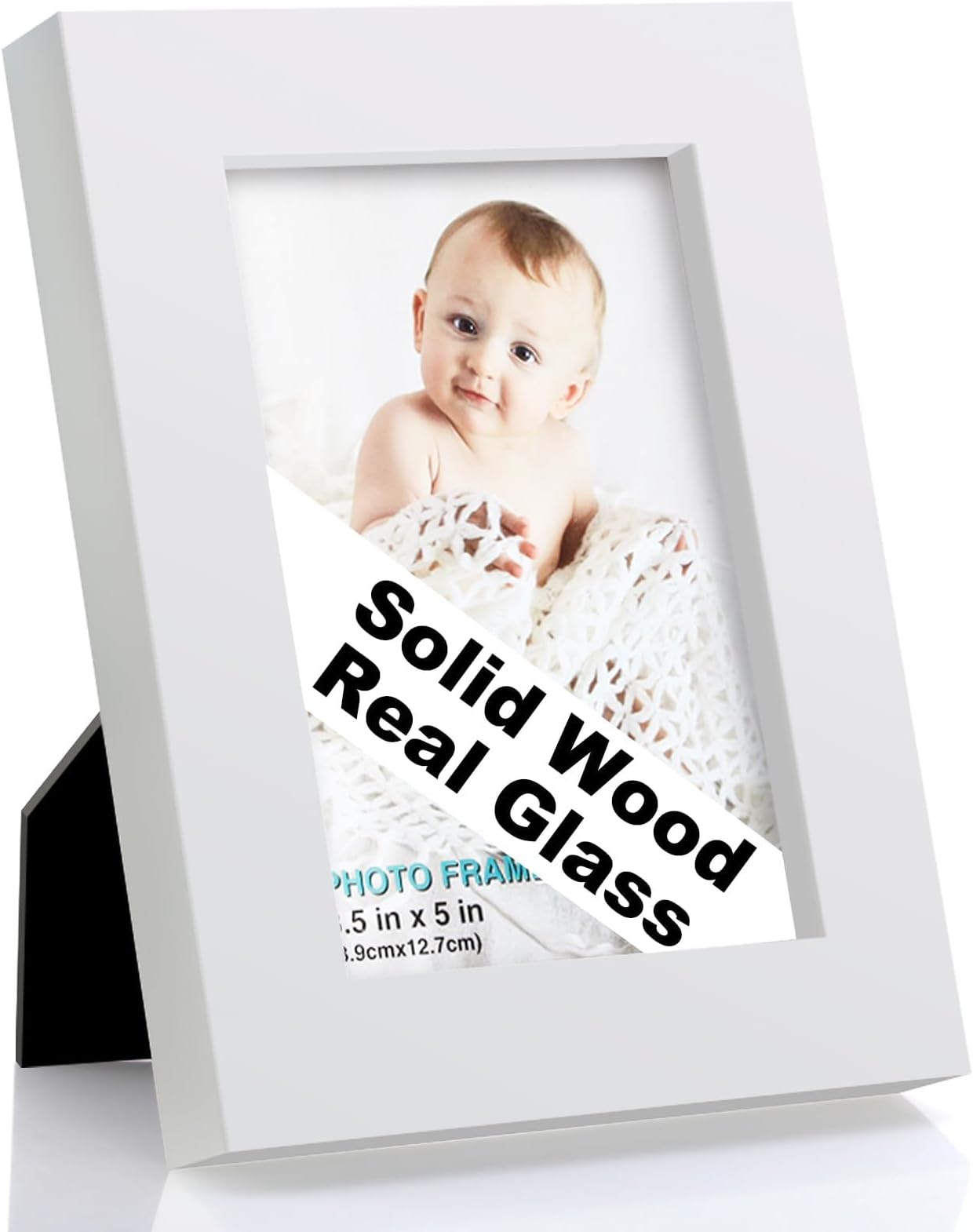 RPJC 3.5x5 Solid Wood Picture Frame with Real Glass Cover White