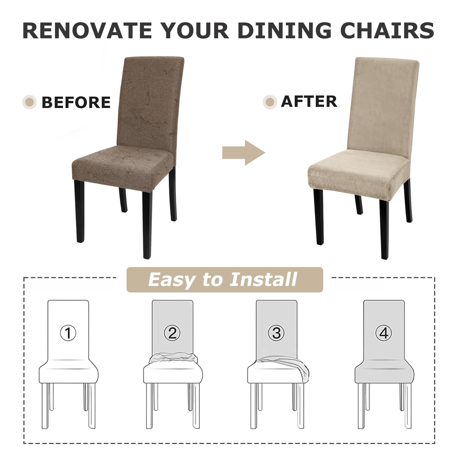 Alishomtll Juego de 4 fundas para sillas de comedor, de terciopelo elástico, extraíble, reutilizable, lavable, protector de silla para banquetes de hotel, ceremonia (champán, 4 piezas)
