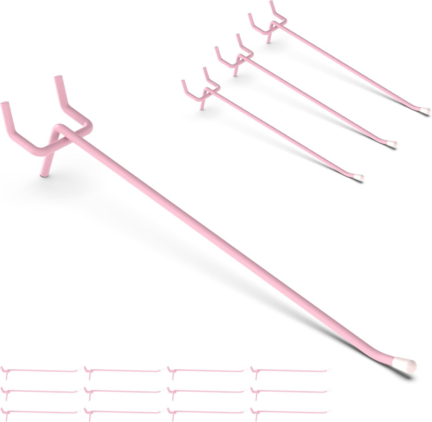 HUHOLE 50-Pack Pink Pegboard Hooks 6 Inch, Decorative Metal Peg Board Hangers with Rubber Safety Tips, Fits 1/8" & 1/4" Boards, Heavy Duty Organizer for Craft Room, Nursery, Garage & Retail Display