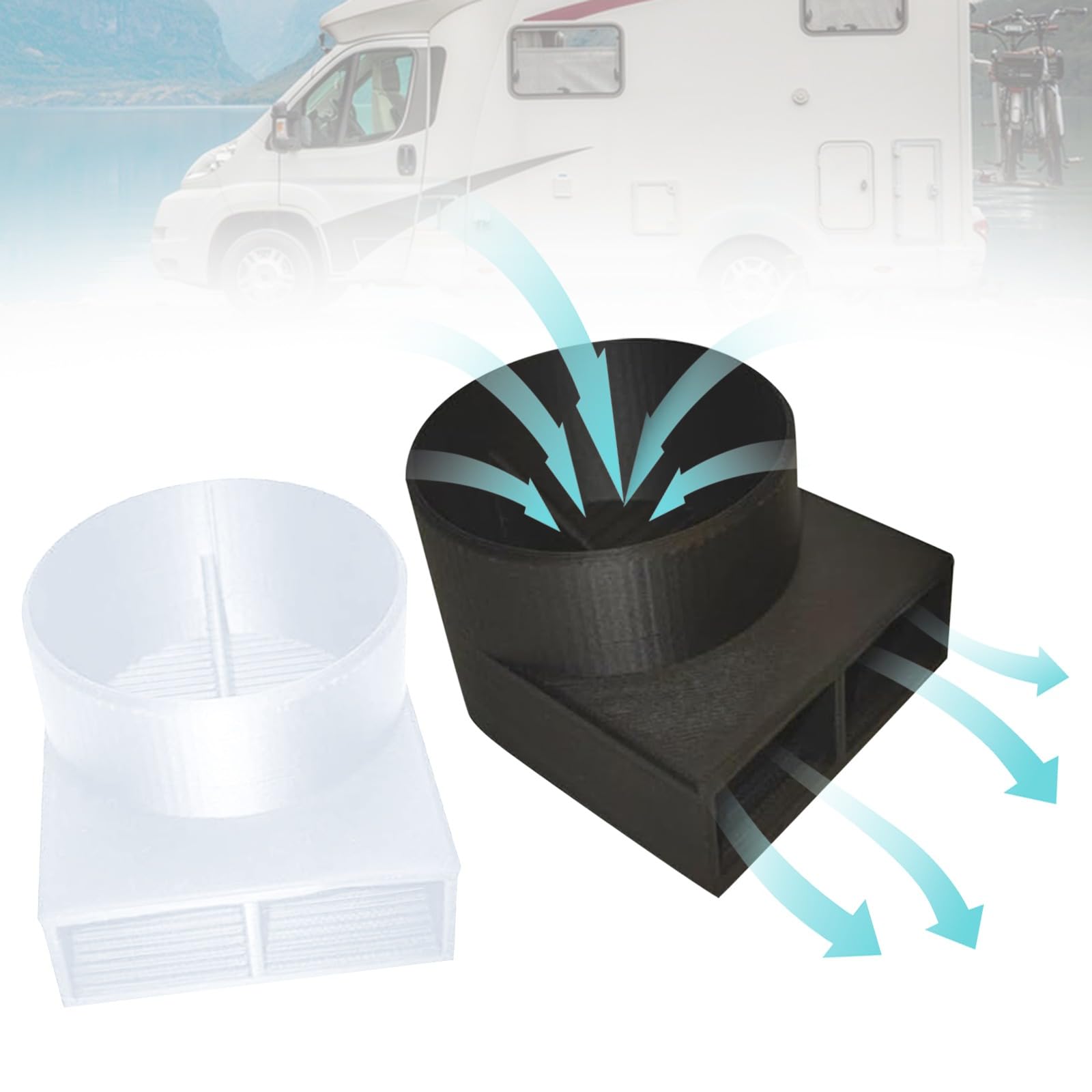 Director de ventilación para autocaravana para calefacción Truma, accesorio para manillar de aire apto para calefacción Truma y Webasto, desviador de flujo de aire de 90°, material ASA, diámetro de 55 — view 7