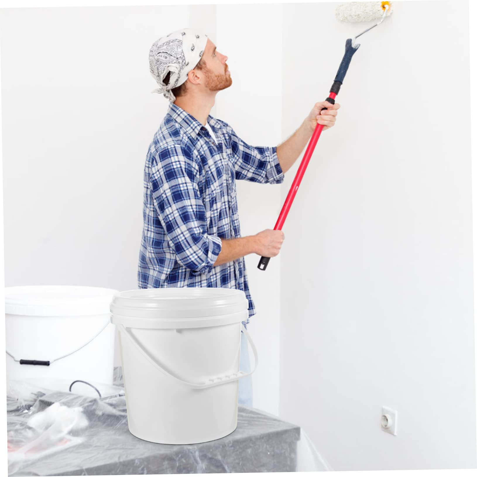 Cubo de Pintura de 10 litros con Tapa, Hdpe Blanco | Airtight, Asa Integrada, para Almacenamiento Diario y Embalaje de Pintura