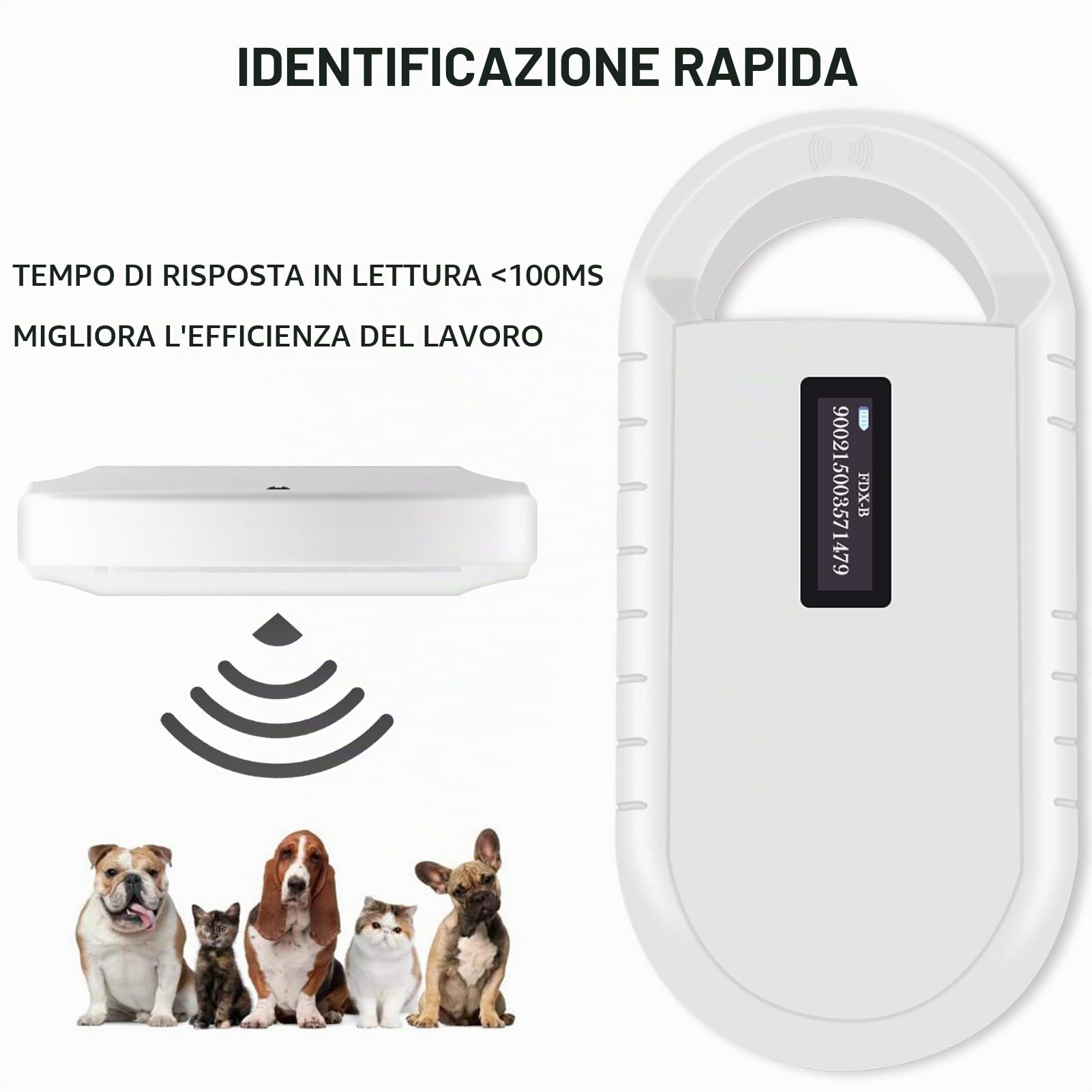 Smoostart Lettore Microchip Cani per Cani/Animali Domestici/suini con 1000 Dati di archiviazione, Compatibile Solo con Microchip FDX-B/EMID (15/10) Cifre