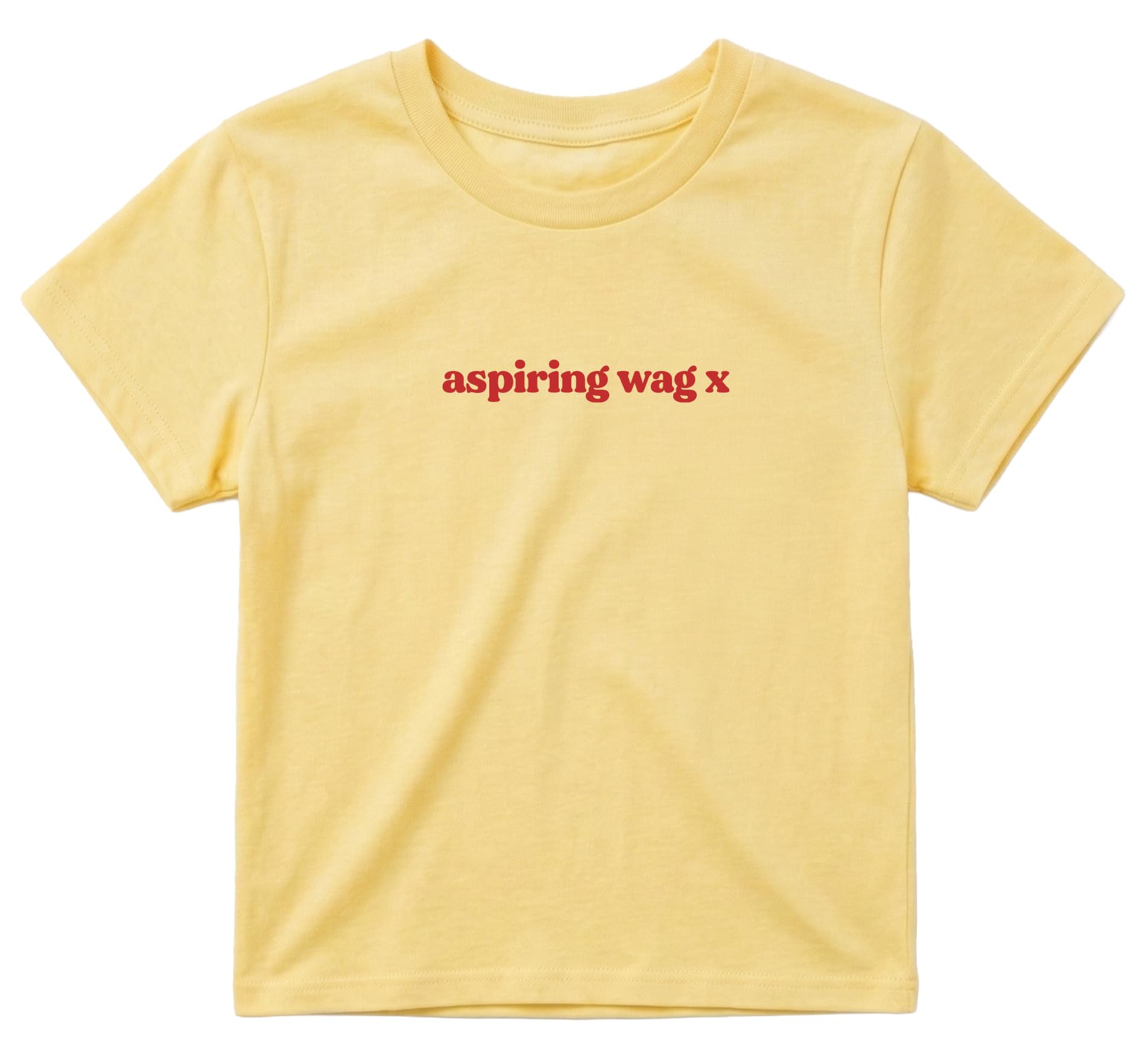 Sanfran Clothing Aspiring Wag Baby Tee T-Shirt Top World Football Shirt England Scotland Country Team 2026 Soccer Womens Flag Varsity Shirt Yellow Haze (Red Text) - Large — image 1
