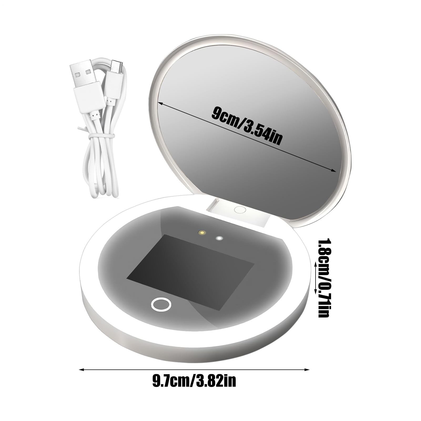 Generico Specchio a Luce UV Specchio Smart Portatile Pieghevole A 2 Lati | Specchietto da Trucco Compatto per Casa, Auto, Toeletta e in Viaggio