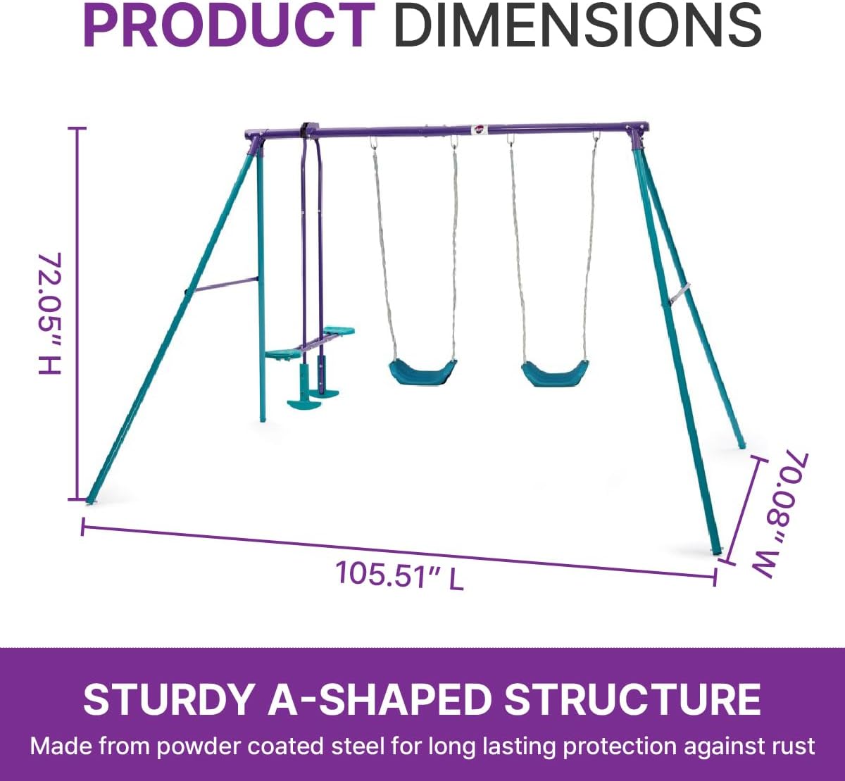 Plum Jupiter Metal Swing Sets for Backyard, Two Toddler Swing Seat with Glider, Playground Sets for Backyards, Outdoor Playset for Kids, Heavy Duty Swingset, Sturdy, Weatherproof, Ages 3+ Years