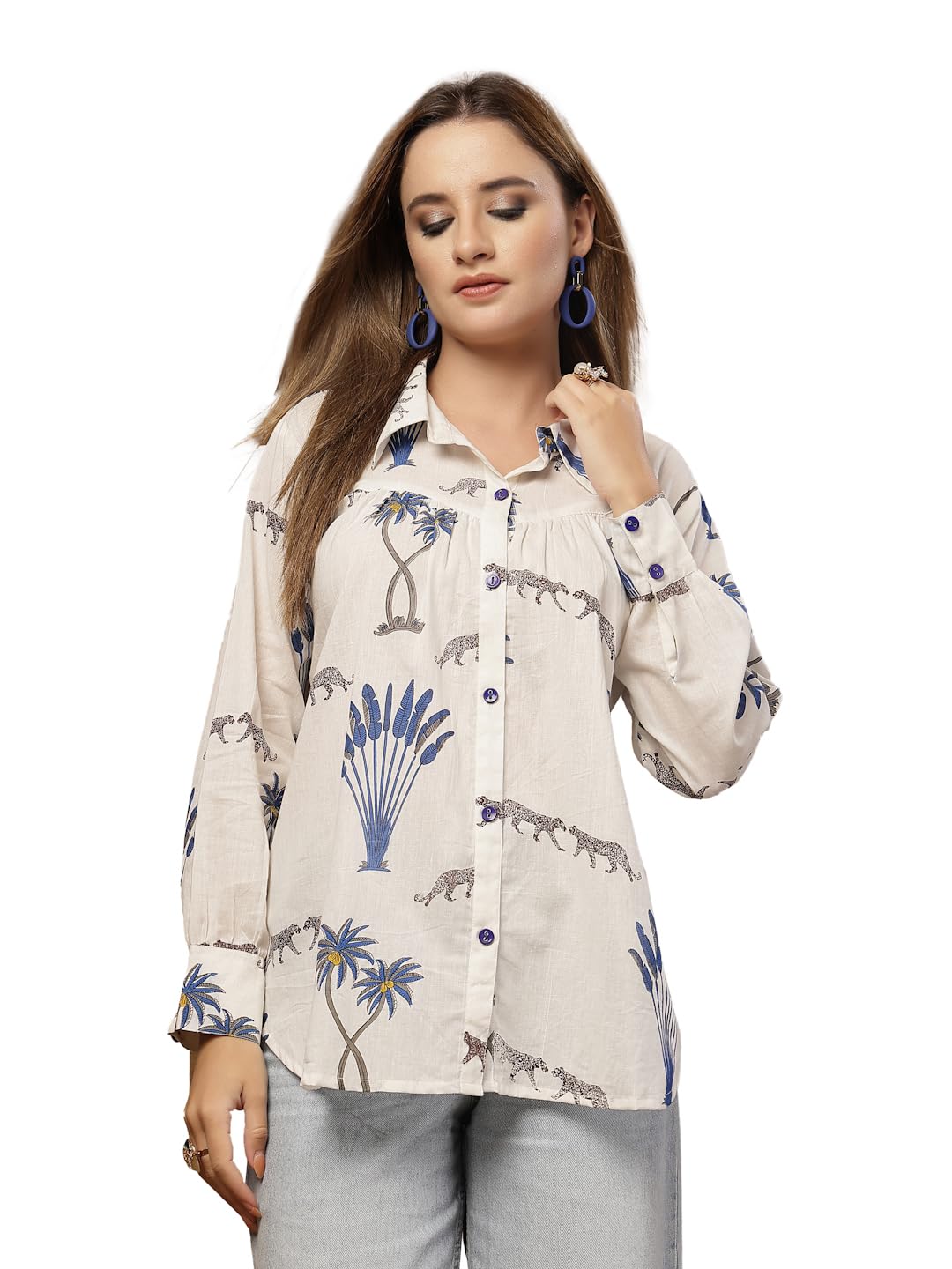 stylum Women's White Palm Tree Printed Cotton Short Kurti-picture-17