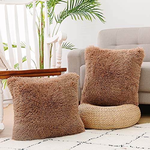Image of Fall Throw Pillow Covers for Couch Faux Fur Decorative Pillows 18x18 Inches