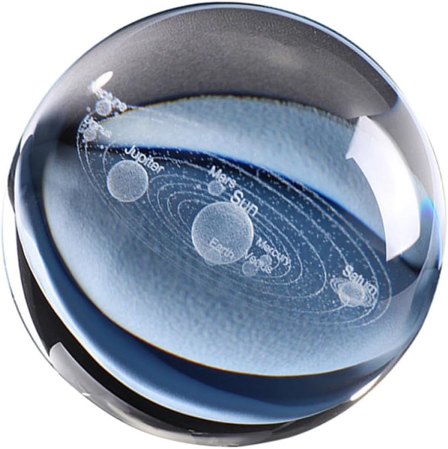 ARTIBETTER Engraved Solar System Crystal Ball Sphere with Smooth Surface, Decorative Cosmic Model Ball for Birthday or Office Home Décor