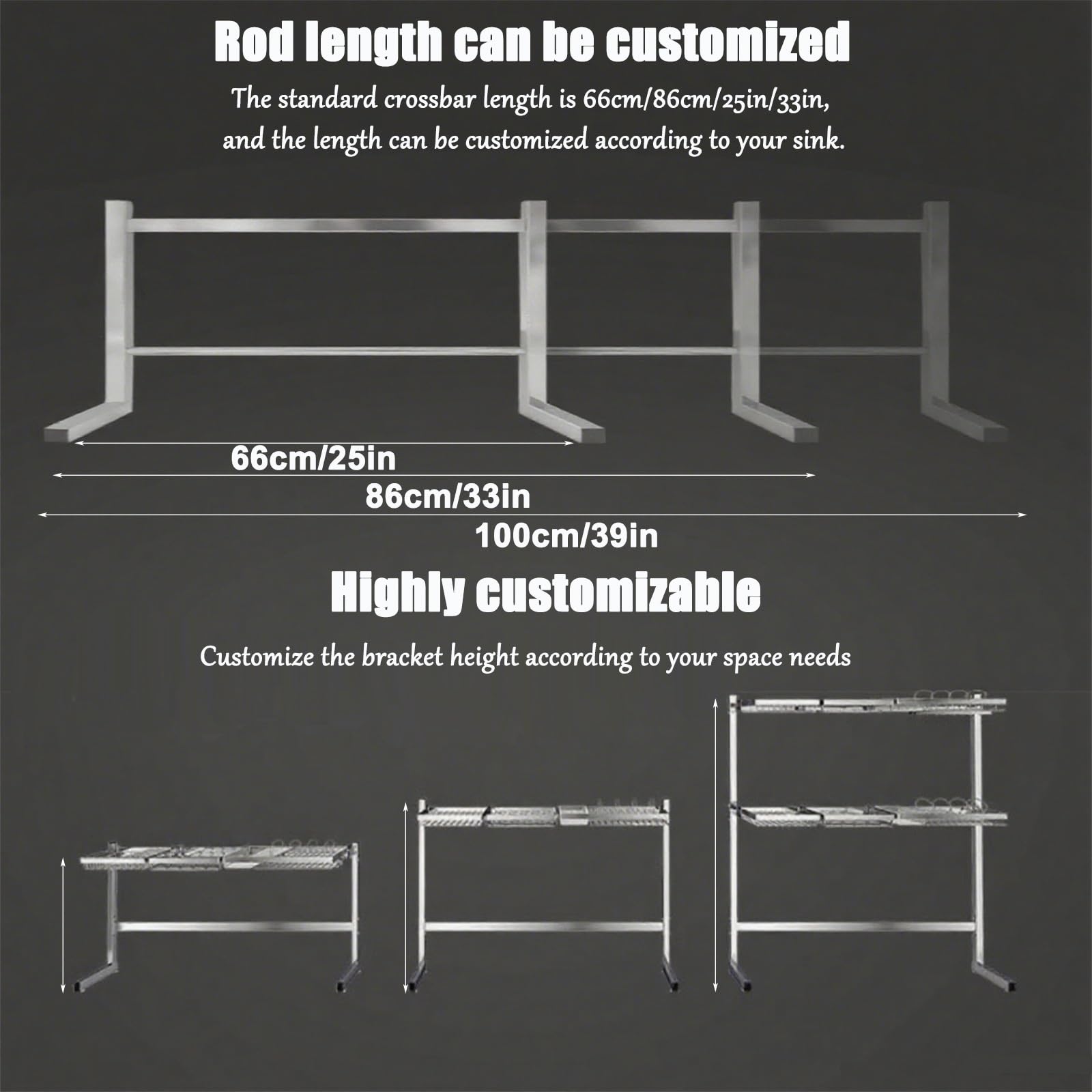 Escurreplatos de cocina de 2 niveles, 25 pulgadas, acero inoxidable 304 duradero, diseño que ahorra espacio, resistente al óxido, ideal para la organización del hogar y la cocina