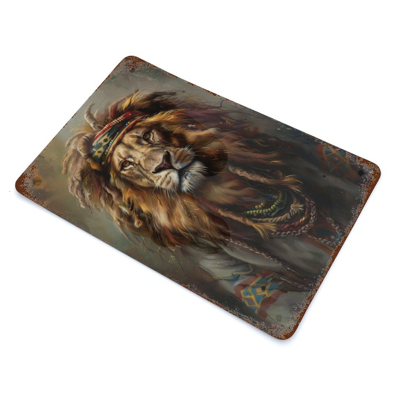 Jamaican Reggae Rasta Lion 11.8"x7.9" Retro Metal Sign, Industrial Home Decor for Office, Studio And Wall Decor