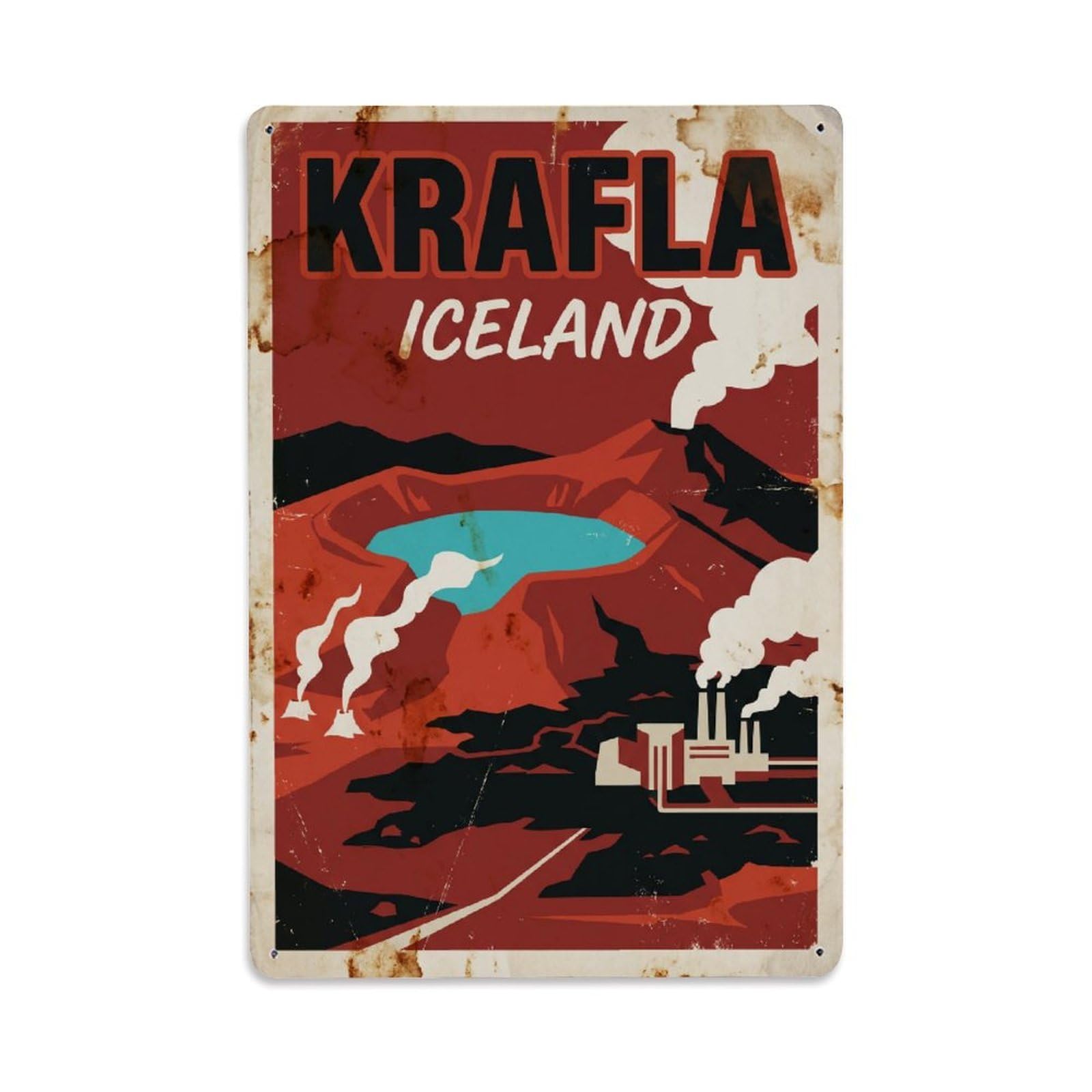 Vintage Travel Krafla Iceland Volcano（1） Metal Tin Sign