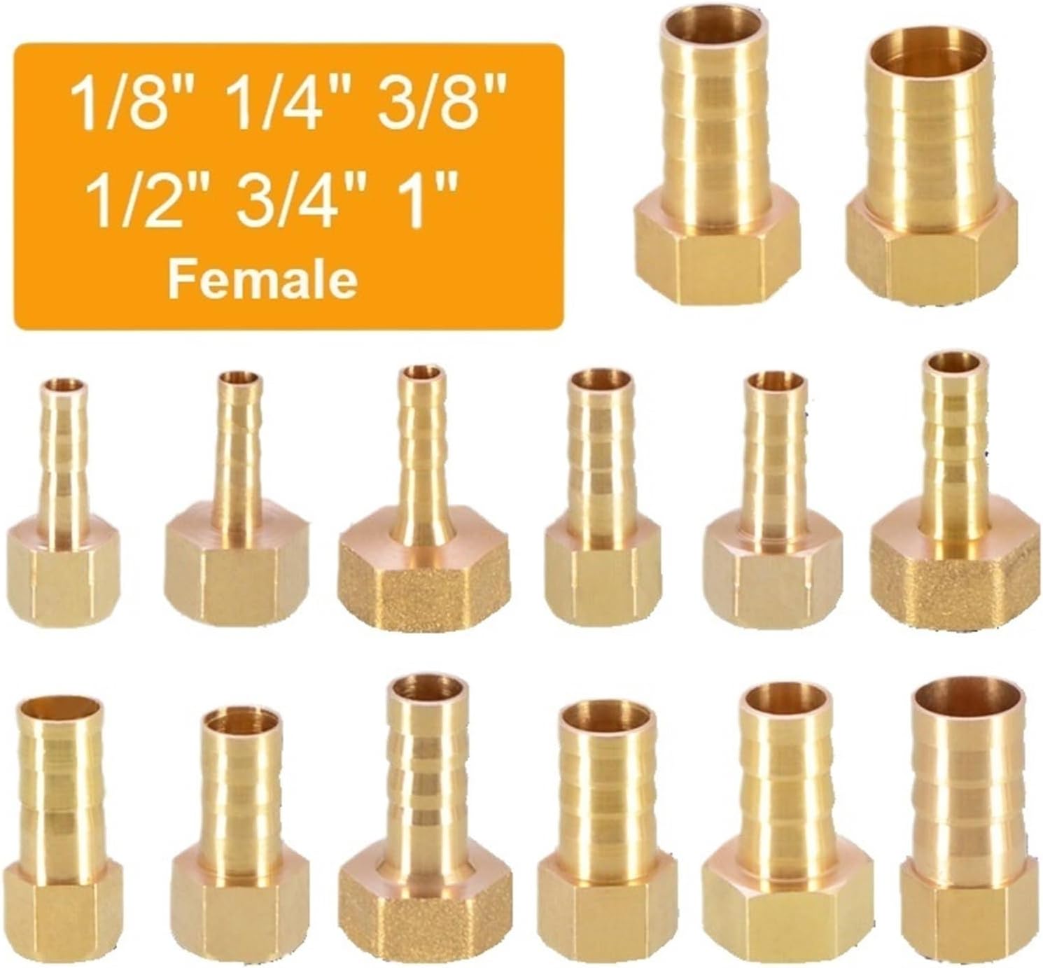 1pc Brass Hose Fitting Barb Tail 1/8" 1/4" 3/8" 1/2" 3/4" 1" BSPT Female Thread Copper Connector Coupler Adapter(6mm,1/2")