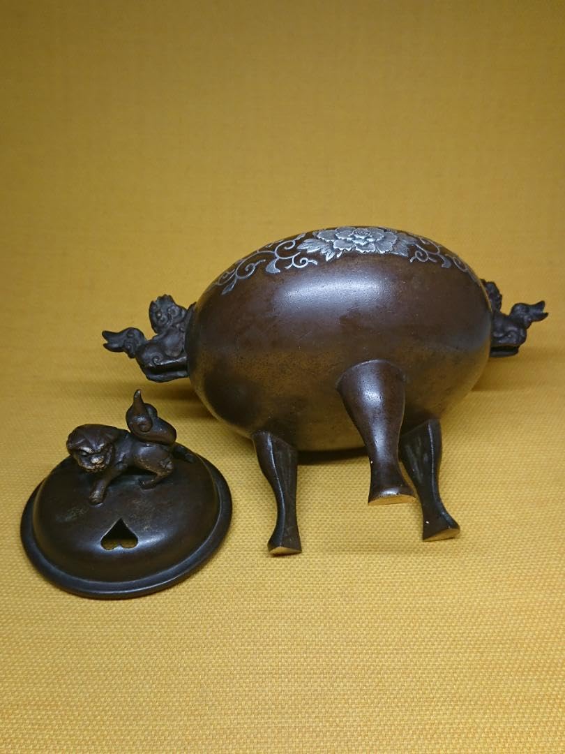 Amazon.co.jp: 香炉 古玩 古銅 骨董 銀象嵌 置物 インテリア 工芸品 