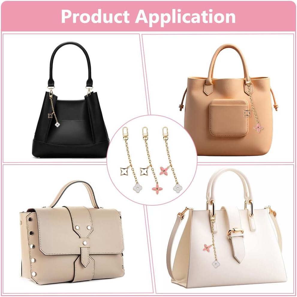 3ps Purse Chain Strap Replacement Short Chain Straps Enamel Flower Charm Purse Handle Extender Decorative Bag - Image 6