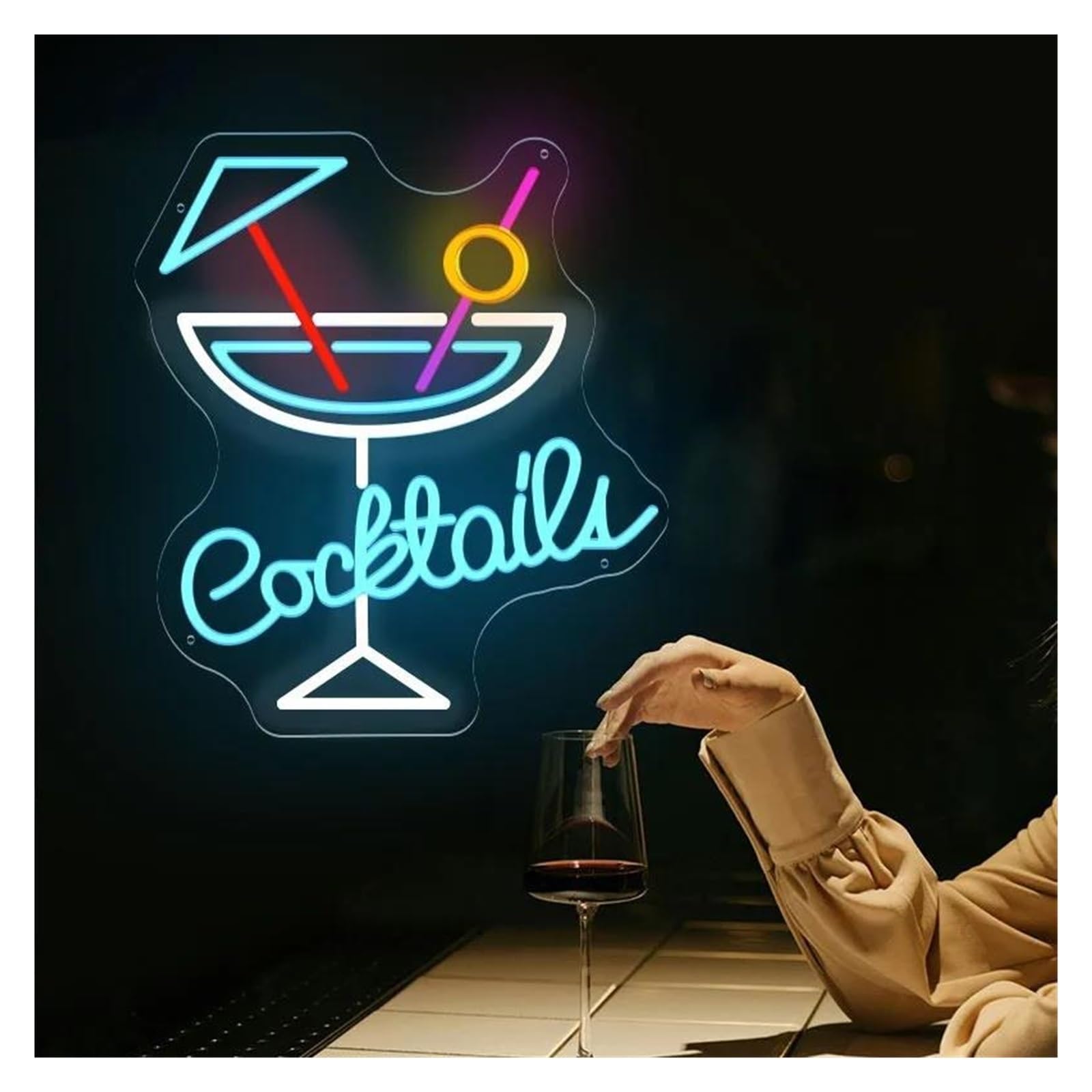 Insegna luminosa al neon Cocktail per luci al per neon Acrilico per insegne per per alimentazione per USB, luminosità regolabile Bevande per per Adatto per arredamento negozio 37cmx42cm