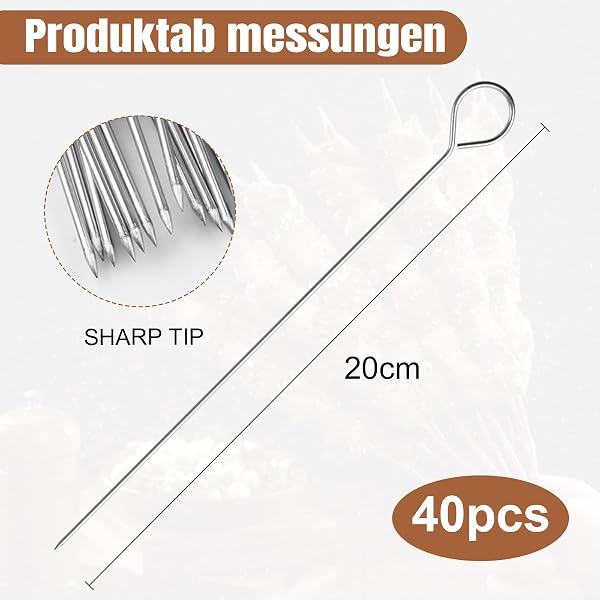 40 Pièces Pique Brochette Inox 25cm,Brochettes pour Barbecue Réutilisables en Acier Inoxydable avec Sac de Rangement Portable,Pique a Brochette Inox pour Viandes, Viandes Rôties, Guimauves Grillées, P - 2