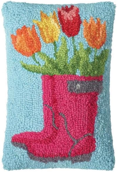 Peking Handicraft Spring Boot w/Tulips Hook Pillow 8 x 12 30GY1402C12OB